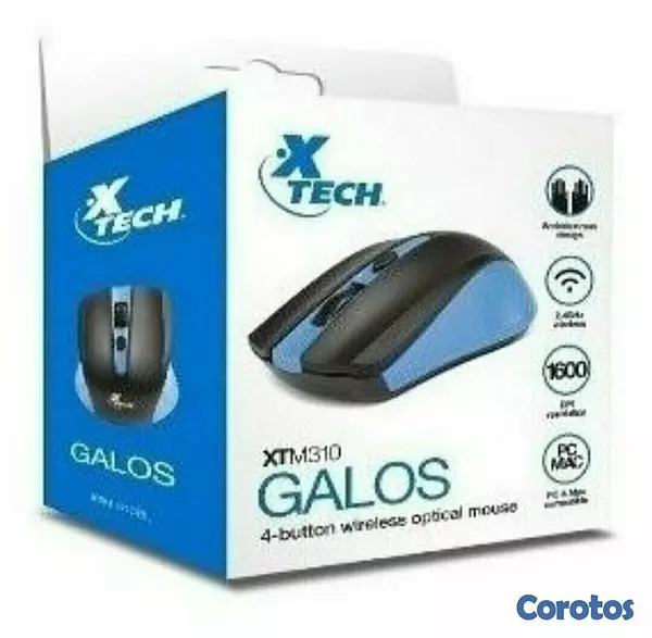 otros electronicos - MOUSE XTECH  INALAMBRICO ,WIRELESS, 1600DPI, 4 BOTONES, AZUL 2