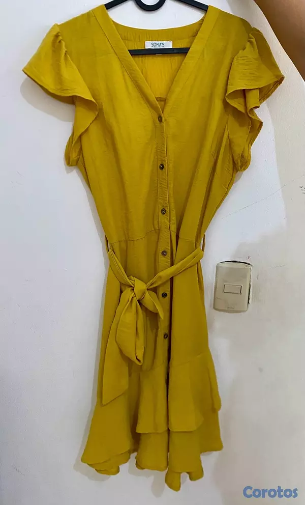 ropa para mujer - Vestido amarillo mostaza con lazo incluido  3