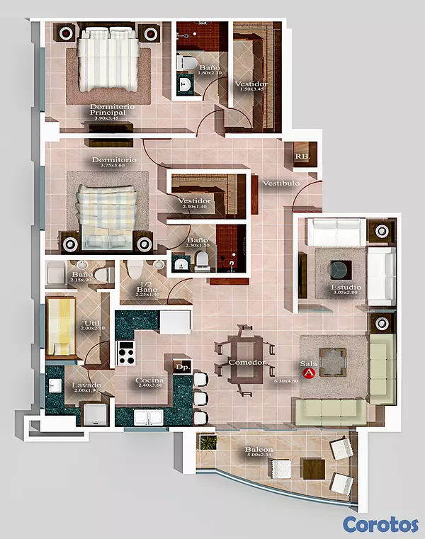 apartamentos - Apartamento en Naco 2 habitaciones mas estudio  2