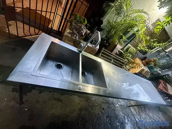 cocina - Fregadero doble con su mesa de trabajo en acero in 3