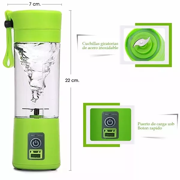 electrodomesticos - Licuadora Portatil Recargable Portable Jugos Batidos Batidor 4 CUCHILLAS 2