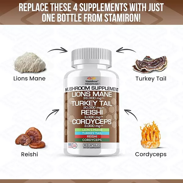 Salud y Equipamiento Médico - Lions Mane Supplement 33,000mg Turkey Tail Mushroom Capsules 2