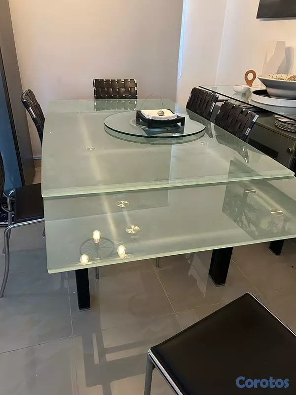 muebles y colchones - comedor de cristal para 6 personas, se abre para 8 personas  2