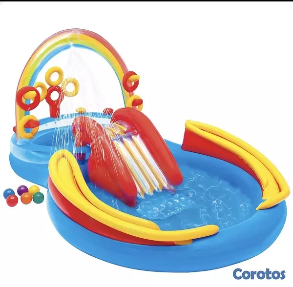 juguetes - Centro de juegos inflable con tobogán y piscina para niños –  “Rainbow Ring”  2