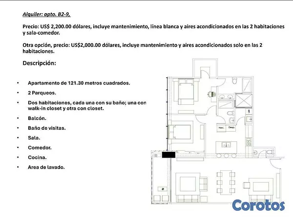 apartamentos - En Alquiler Apartamento en Bella Vista de 2 habitaciones Av. Sarasota 2