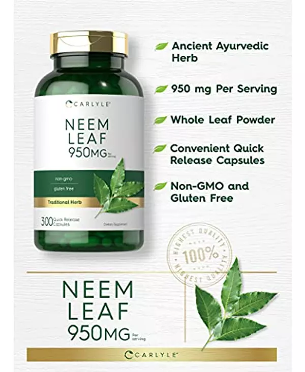 Salud y Equipamiento Médico - Hoja De Neem | 950 Mg | 300 Capsulas En Polvo | Formula Sin 4