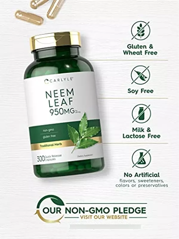 Salud y Equipamiento Médico - Hoja De Neem | 950 Mg | 300 Capsulas En Polvo | Formula Sin 5