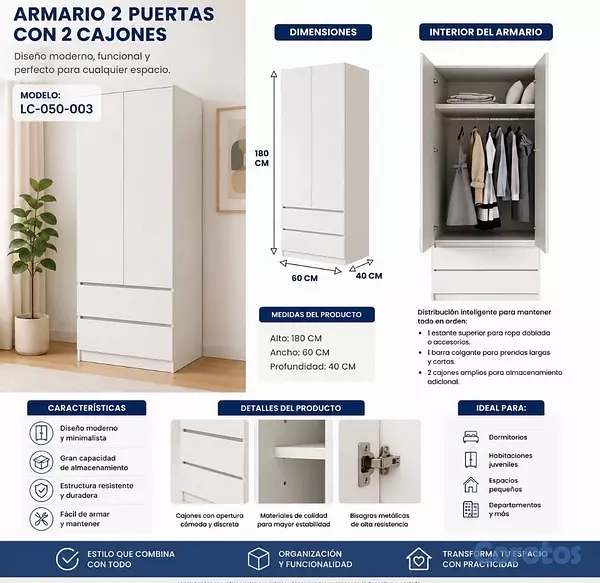 muebles y colchones - MODERNO Y PRÁCTICO Armario BLANCO
 4