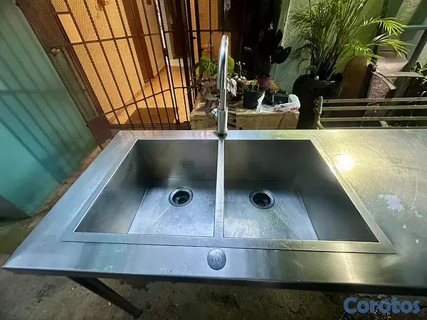cocina - Fregadero doble con su mesa de trabajo en acero in 4