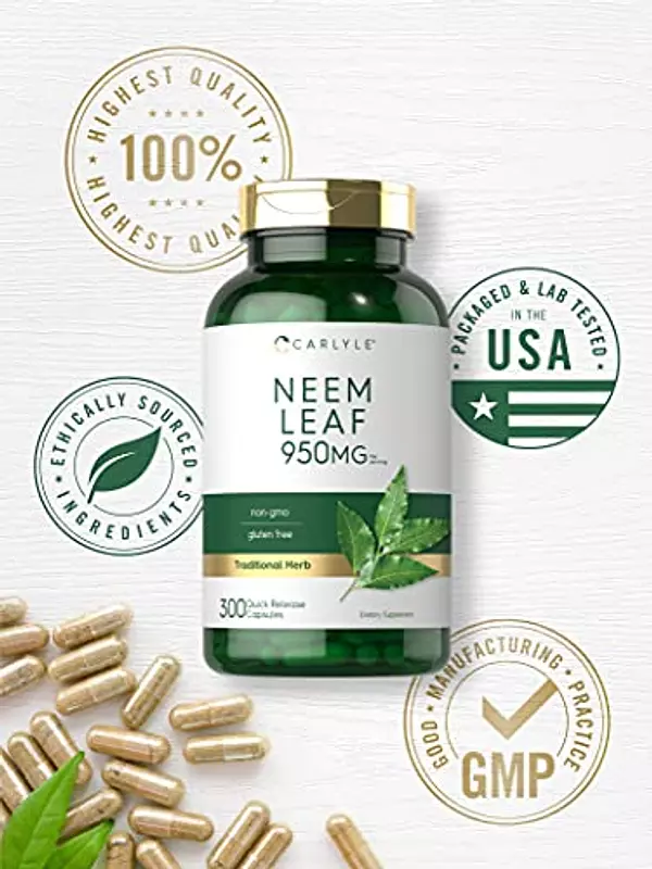 Salud y Equipamiento Médico - Hoja De Neem | 950 Mg | 300 Capsulas En Polvo | Formula Sin 6