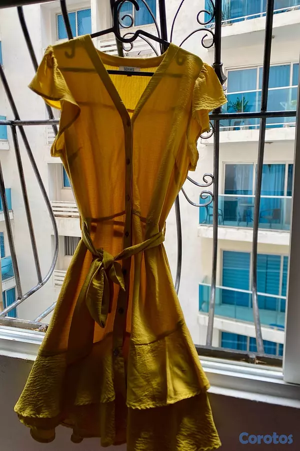 ropa para mujer - Vestido amarillo mostaza con lazo incluido  4