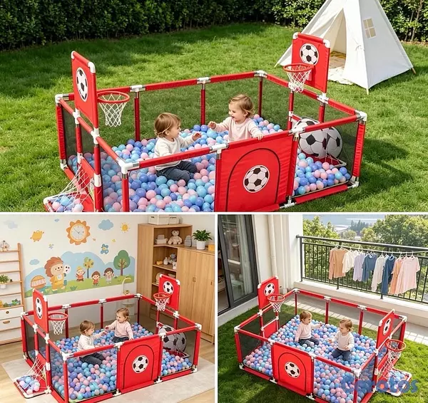 muebles - Corral grande para bebés con aro de basket y arco de futbol Nuevo en su caja  2