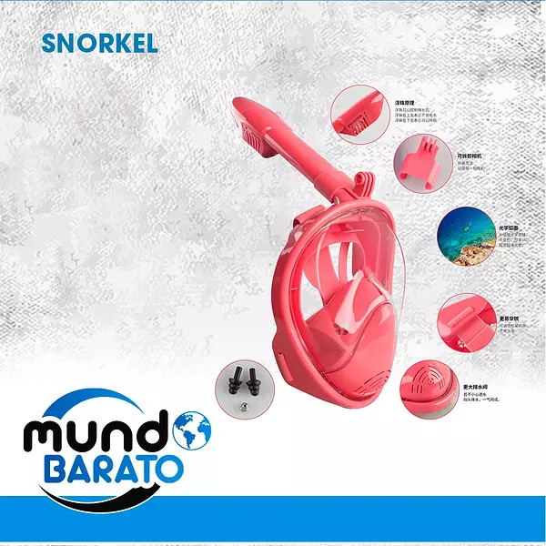 Artículos Deportivos - Mascara de buceo, snorkel, snorkeling, 180 grados de vision, anti empañado. 3