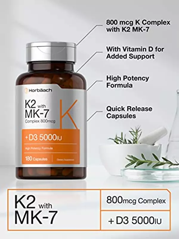 Salud y Equipamiento Médico - Vitamina K2 Con D3 180 Capsulas Horbaach 3