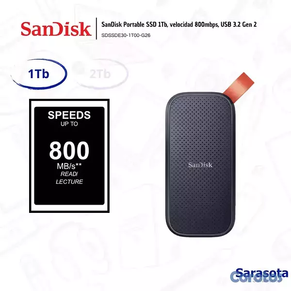 accesorios para electronica - SanDisk Portable SSD 1Tb 800mbps USB 3.2 Gen2