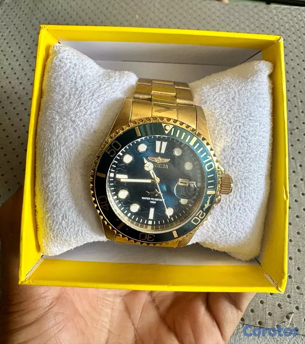 joyas, relojes y accesorios - Reloj Invicta Dorado con Fondo Azul Verdoso Elegante 3