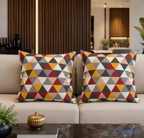 decoración y accesorios - Funda Cojin Decorativo Diseño Triangular Rojo y Amarillo 20x20 pulgadas 2