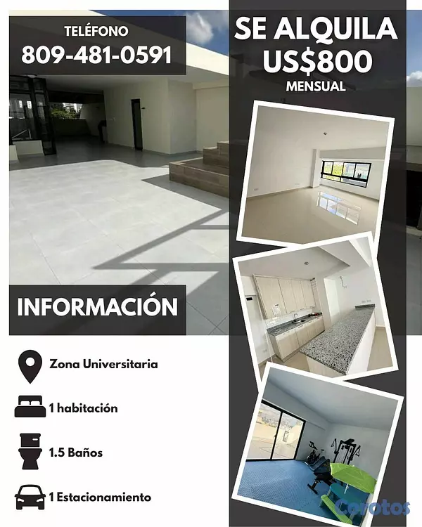 apartamentos - Alquilo apartamento Vacío de 1 habitación Piso 6 próximo a PriceSmart 9