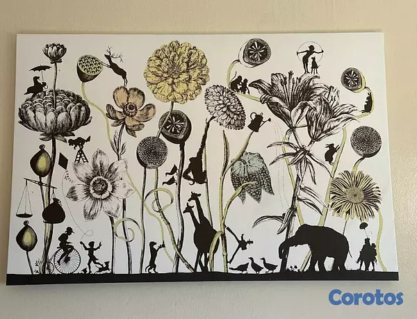arte y antigüedades - Cuadro de flores y siluetas artísticas