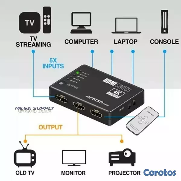 impresoras y scanners - SPLITTER HDMI 5 PUERTOS 4K HD, 5 ENTRADAS  T 1 SALIDA,PARA CONECTRA 5 EQUIPOS 