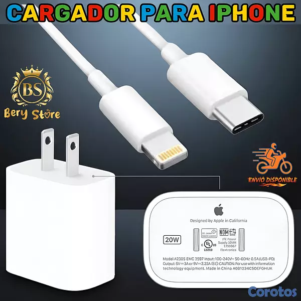 celulares y tabletas - CARGADOR PARA IPHONE ORIGINAL DE 20W CARGA RÁPIDA | CARGADOR PARA CELULARES  10