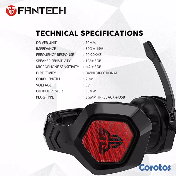 computadoras y laptops - Audifono con microfono FANTECH MH83 ,Auriculares para Juegos Ajustables  2