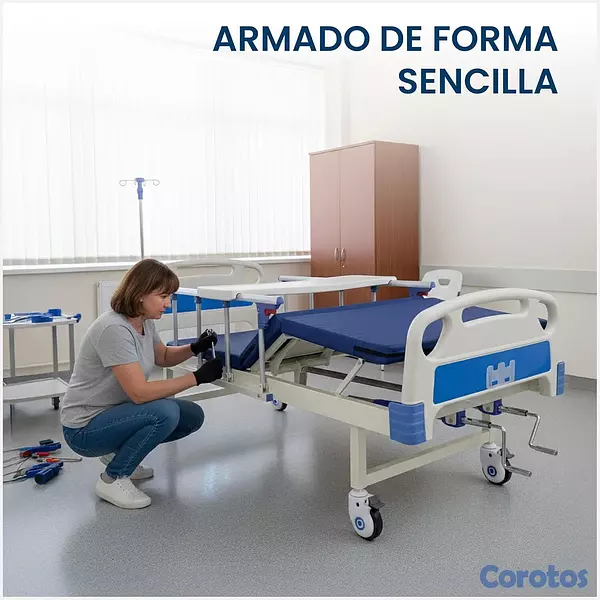 Salud y Equipamiento Médico - Cama ajustable manual con ruedas y barandas – Entr 7