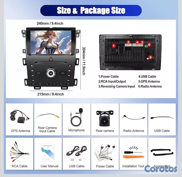 accesorios para vehiculos - Kit Pantalla [4G+64G] Android 13 Car Stereo para Ford Edge 2011-2014 Solamente 3