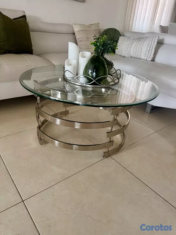 decoración y accesorios - Hermosa mesa de centro de sala de acero inoxidable .Con cristal  4