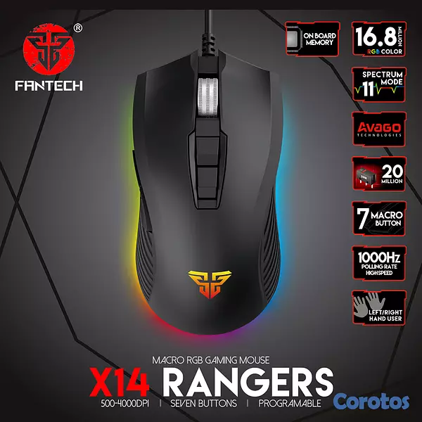 computadoras y laptops - MOUSE Fantech USB GAMIN (Mod.X14) NEGRO,PARA VERDADEROS, JUGADORES 