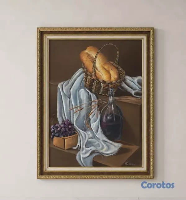 decoración y accesorios - Cuadro bodegón con marco dorado 1