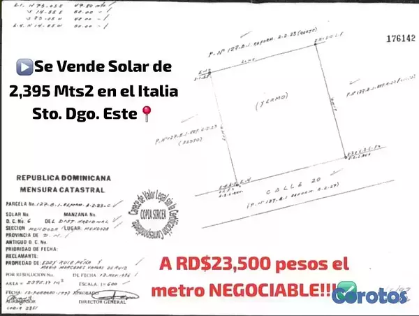 solares y terrenos - Solar en Venta En La Urb. Italia De 2395 Metros Con 47 De Frente 4