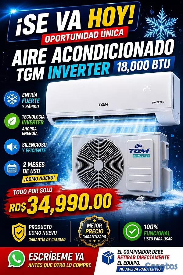 aires acondicionados y abanicos - Aire Inverter TGM 18,000 BTU - Solo 2 Meses de Uso 2