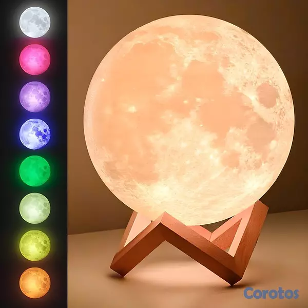 decoración y accesorios - Lámpara 3D Luna LED – Luz Nocturna Multicolor con  4