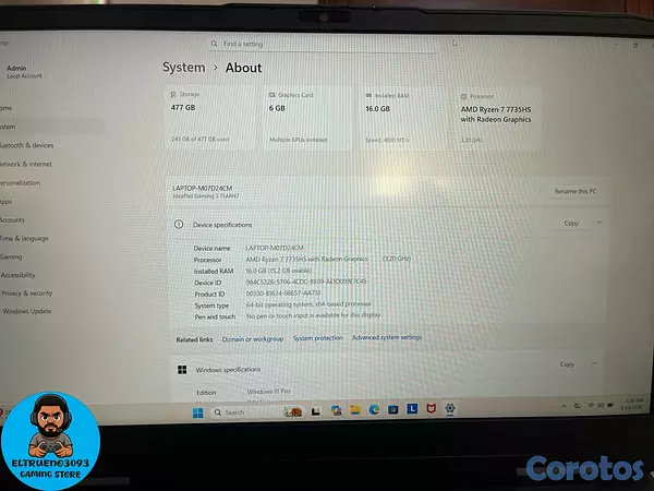 computadoras y laptops - Laptop gaming Lenovo ideadpad Gaming 3, Ryzen 7, R 6
