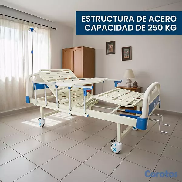 Salud y Equipamiento Médico - Cama ajustable manual con ruedas y barandas – Entr 6