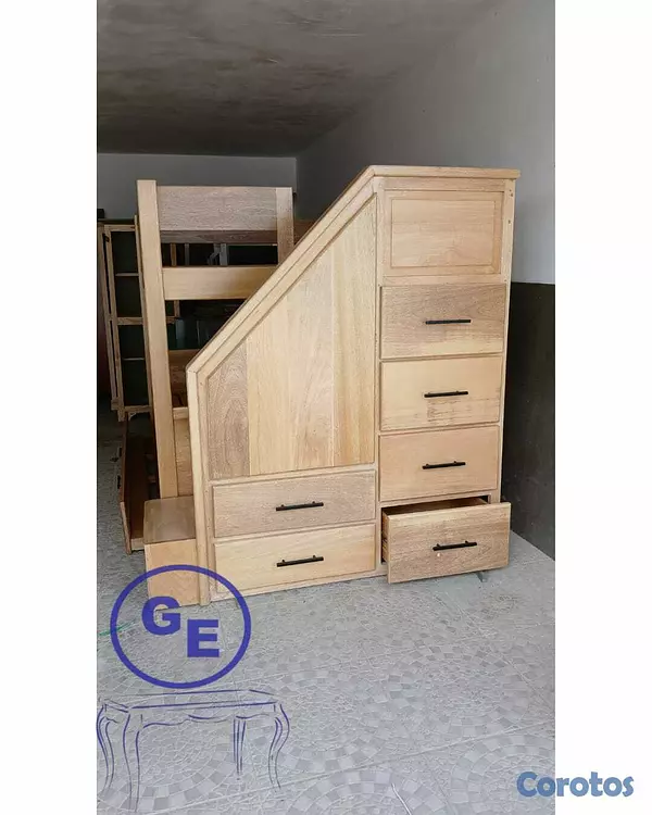 muebles y colchones - Camarote triple en madera de Roble  2