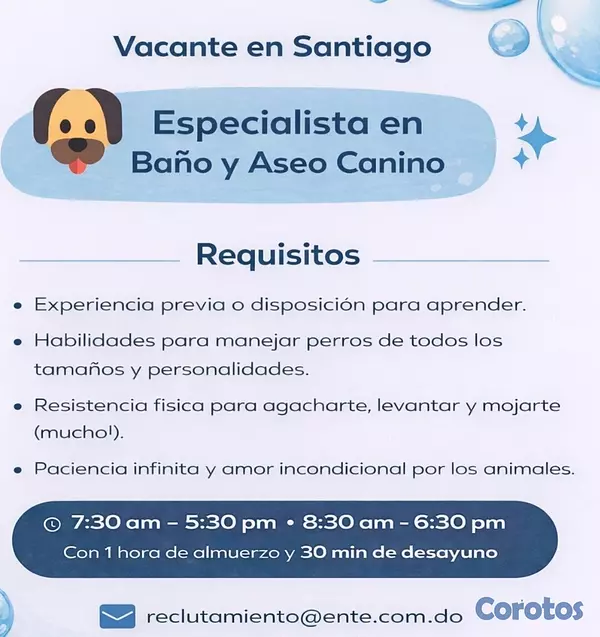 empleos disponibles - ESPECIALISTA EN BAÑO Y ASEO CANINO-SANTIAGO