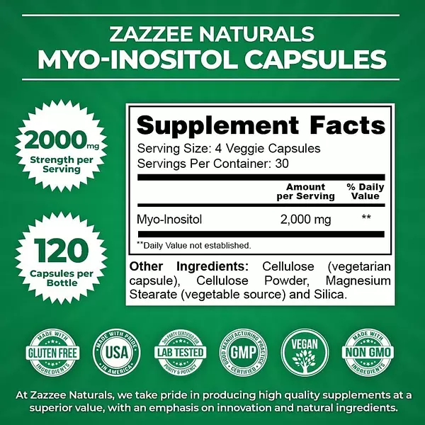 Salud y Equipamiento Médico - Inositol 120 Caps Zazzee - Unidad 2