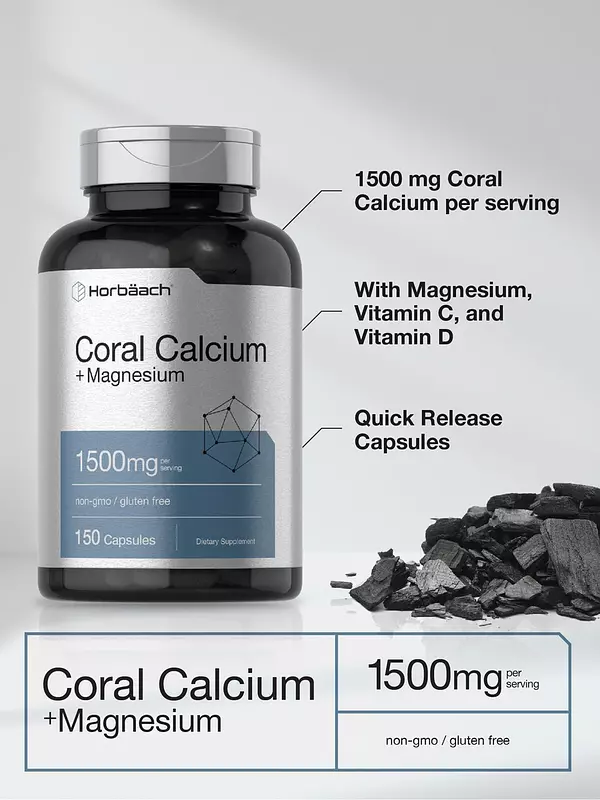 Salud y Equipamiento Médico - Coral Calcio + Magnesio 1500mg 150cap Horbaach 4