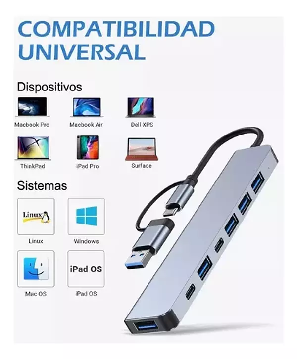 accesorios para electronica - ADAPTADOR 7 EN 2 TIPO C PARA LAPTOP