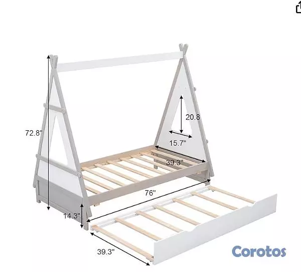 muebles y colchones - Cama de piso de madera de tamaño individual, con n 6