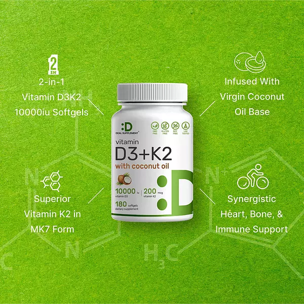 Salud y Equipamiento Médico - Vitamina D3 K2 10000 Ui Corazon Huesos Dientes 180 Capsulas 5