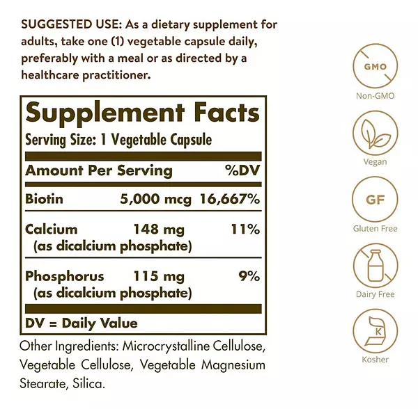 Salud y Equipamiento Médico - Biotina 5000 Mcg Piel, Uñas Y Cabello 100 Capsulas 2