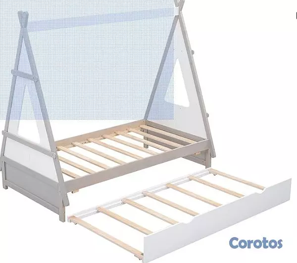 muebles y colchones - Cama de piso de madera de tamaño individual, con n 7