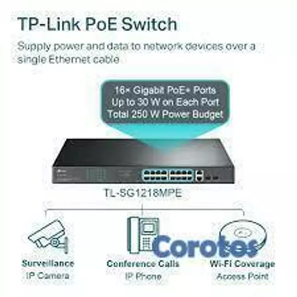 computadoras y laptops - SWITCH 18 PUERTOS TP-LINK   18 PUERTOS Y 16 POE+ 4