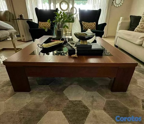 muebles y colchones - Juego de mesas de centro y lateral madera/cristal 2
