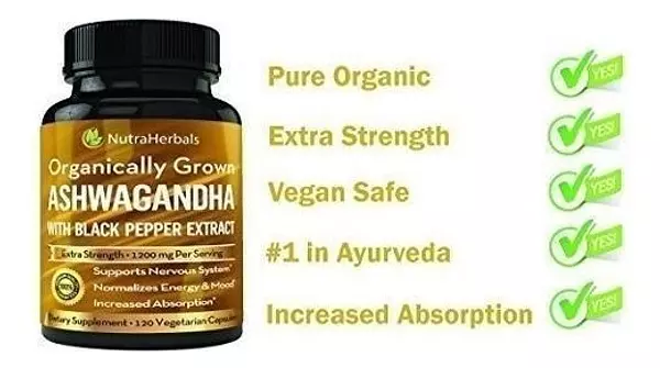 Salud y Equipamiento Médico - Polvo Orgánico De La Raíz De Ashwagandha 1200mg 120 Caps 4
