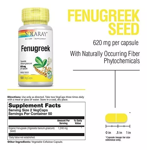 Salud y Equipamiento Médico - Fenogreco 620mg 100cps Solaray 2