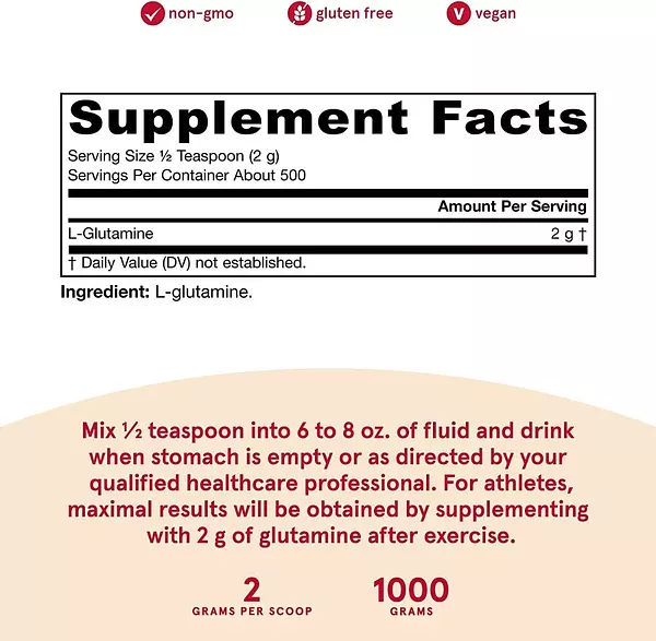Salud y Equipamiento Médico - L-glutamina 1000 Gr Jarrow Form 2
